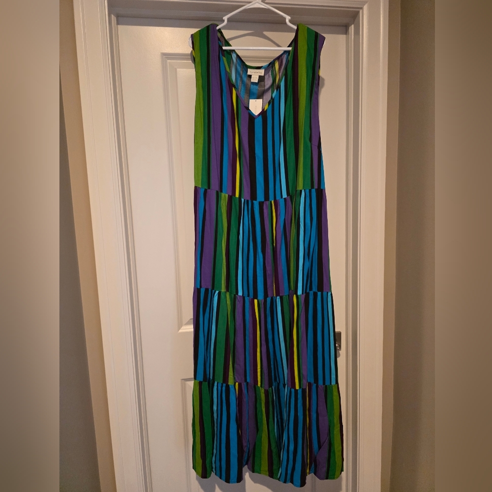 Loralette Green and Blue Tiered Halter Maxi Dress